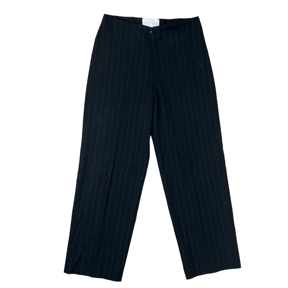 Vintage 90s high rise luxe black wide leg high rise pin stripe trousers size 6